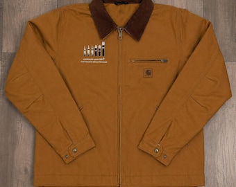 Carhartt Detroit Jacke Braun Duck Canvas Arbeitsjacke Herren | Cord Kragen Zip Arbeitsmantel | Lockheed Martin bestickte Vintage Arbeitskleidung