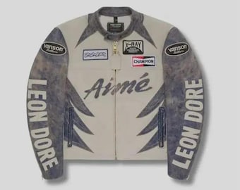 Jaqueta de couro bovino preta Aimé Leon Dore x Vanson para motociclistas.