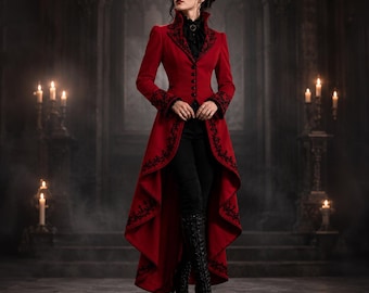 Gothic-Kostüm im viktorianischen Stil für Damen, roter Steampunk-Vampirmantel, Gothic-Zirkusdirektorenjacke, Cosplay-Outfit