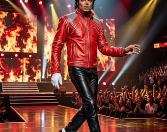 Michael Jackson Thriller Red Leather Jacket Men, Celebrity Inspired Biker Jacket, MJ Style Jacket, Halloween Costume Outfit, Mens Red Jacket