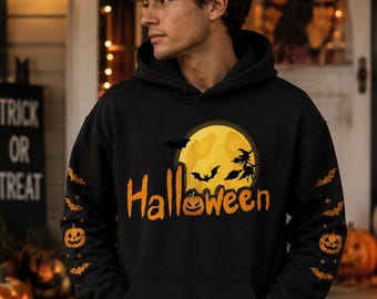 Halloween Hoodie, Spooky Season Hoodie, Pumpkin Moon Graphic Sweatshirt, Trick Or Treat Hoodie, Unisex Halloween Pullover, Fall Gift
