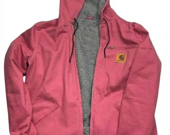 Jaqueta de trabalho rosa em algodão com forro de sherpa | Casaco utilitário streetwear com capuz