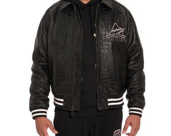 Avirex Leather Jacket Men Black Crocodile Embossed Bomber Jacket Vintage Hip Hop Varsity Jacket Oversized Streetwear Biker Leather Coat