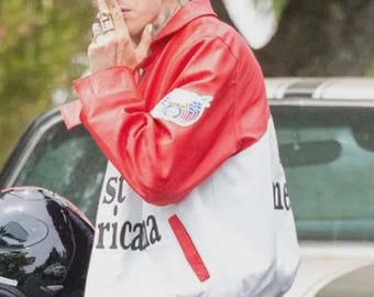 Lost Americana Red Leather Jacket Men, Vintage Racing Leather Jacket, Retro Streetwear Biker Jacket, Genuine Leather Coat