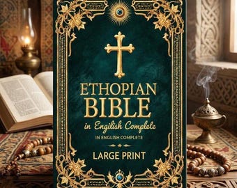 Biblia de Etiopía en inglés, letra grande, con diseño floral y cruz de piedras preciosas azules