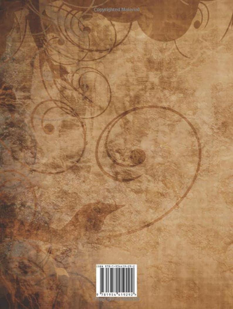 Peut inclure: Un fond s&eacute;pia textur&eacute; avec des motifs floraux stylis&eacute;s et tourbillonnants. Le design pr&eacute;sente un aspect vieilli et patin&eacute;, avec un code-barres et un num&eacute;ro ISBN en bas. L'esth&eacute;tique g&eacute;n&eacute;rale sugg&egrave;re un th&egrave;me vintage ou antique.