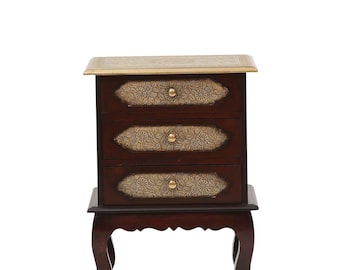 Mesita de noche de madera hecha a mano al estilo Rajasthani