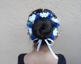 SALE! Rosebuds & Magnolias Bun Wrap, Ballet Bun Wrap, Floral Bun Wrap, Floral Bun Wreath, Ballet Recital Flower Headpiece