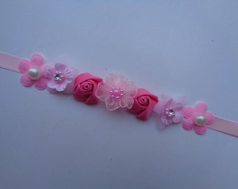 SALE! Pink Floral Bun Wrap, Ballet Bun Wrap, Flower Girl Bun Crown, Bridal Bun Crown, Flower Bun Wrap,