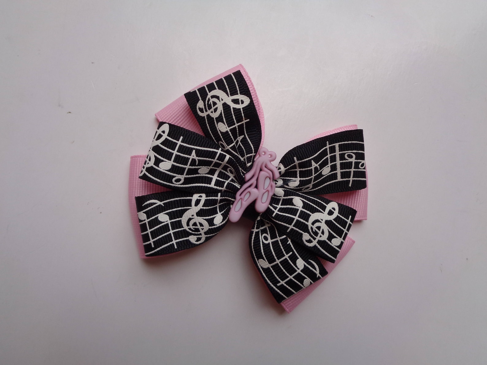 black and light pink music notes bow, ballet birthday gift, music student birthday gift, recital gift