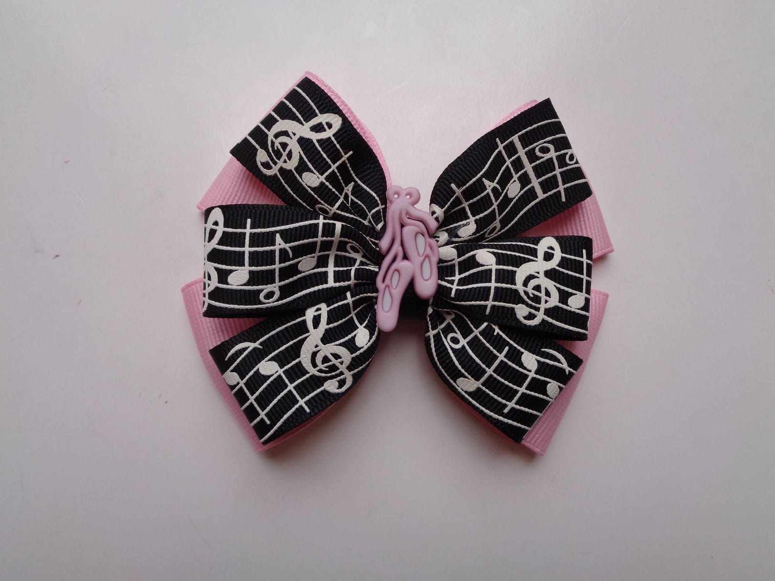 black and light pink music notes bow, ballet birthday gift, music student birthday gift, recital gift black and light pink music notes bow, ballet birthday gift, music student birthday gift, recital gift