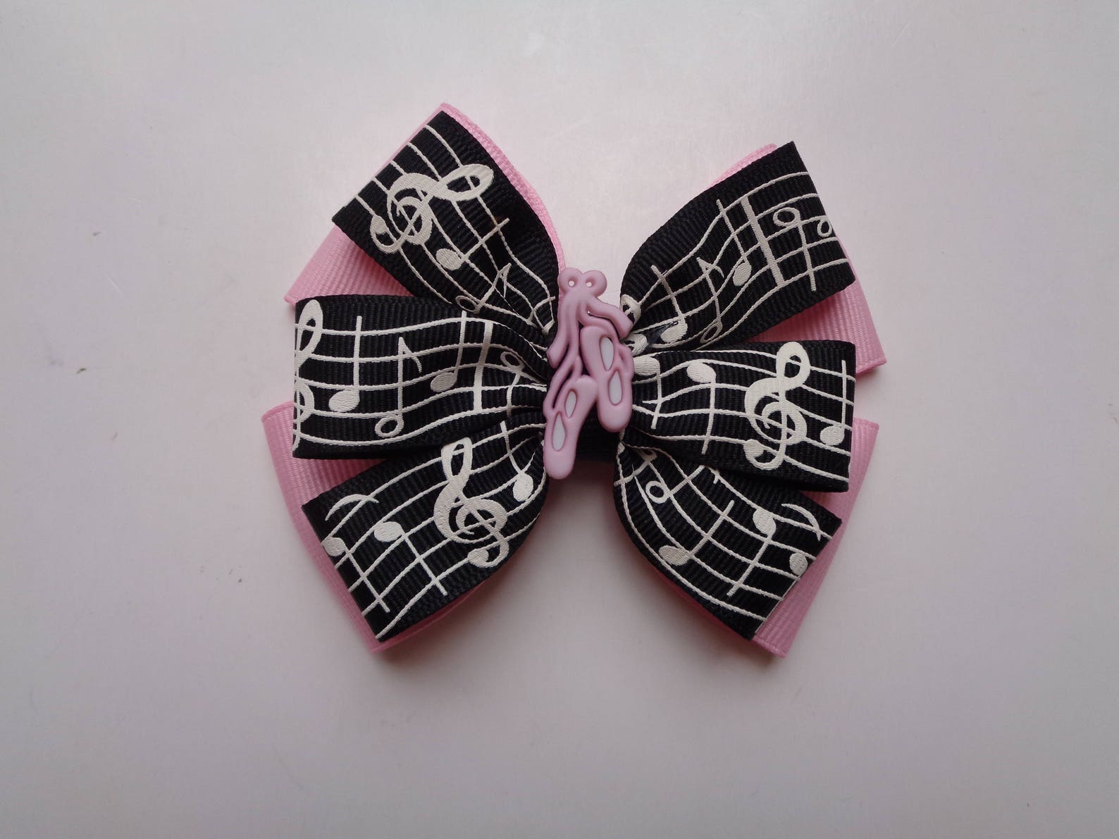 black and light pink music notes bow, ballet birthday gift, music student birthday gift, recital gift