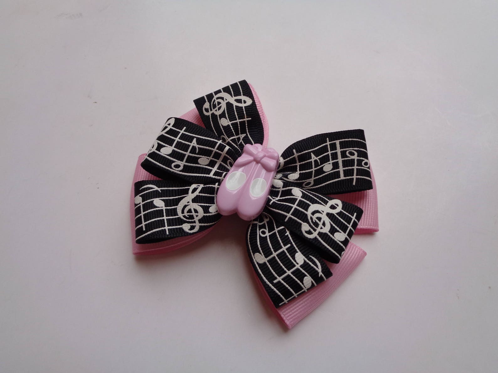 black and light pink music notes bow, ballet birthday gift, music student birthday gift, recital gift