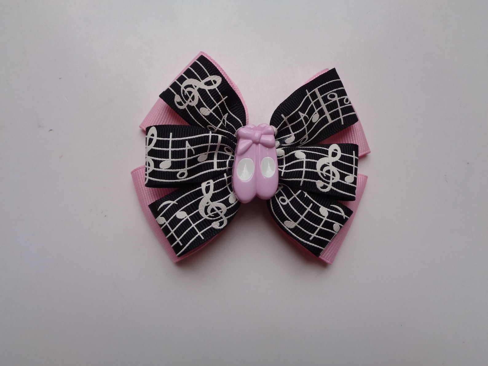 black and light pink music notes bow, ballet birthday gift, music student birthday gift, recital gift