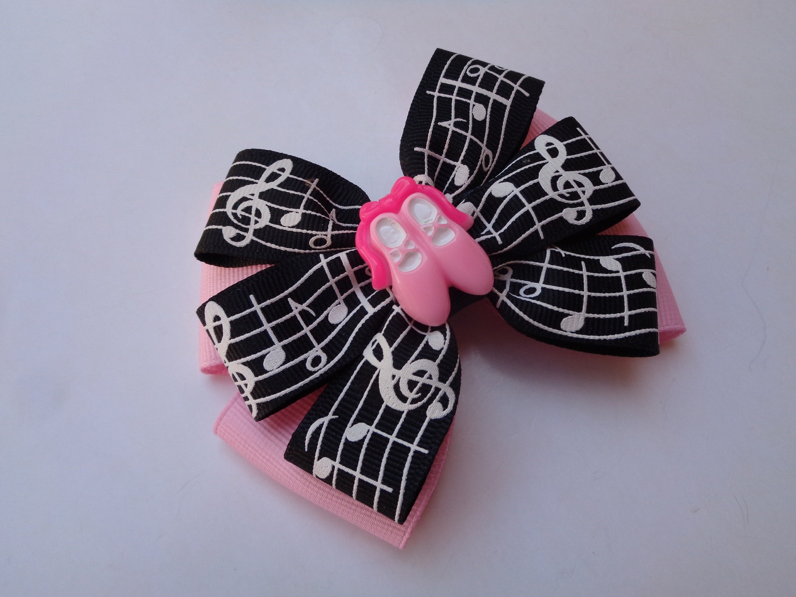 black and light pink music notes bow, ballet birthday gift, music student birthday gift, recital gift