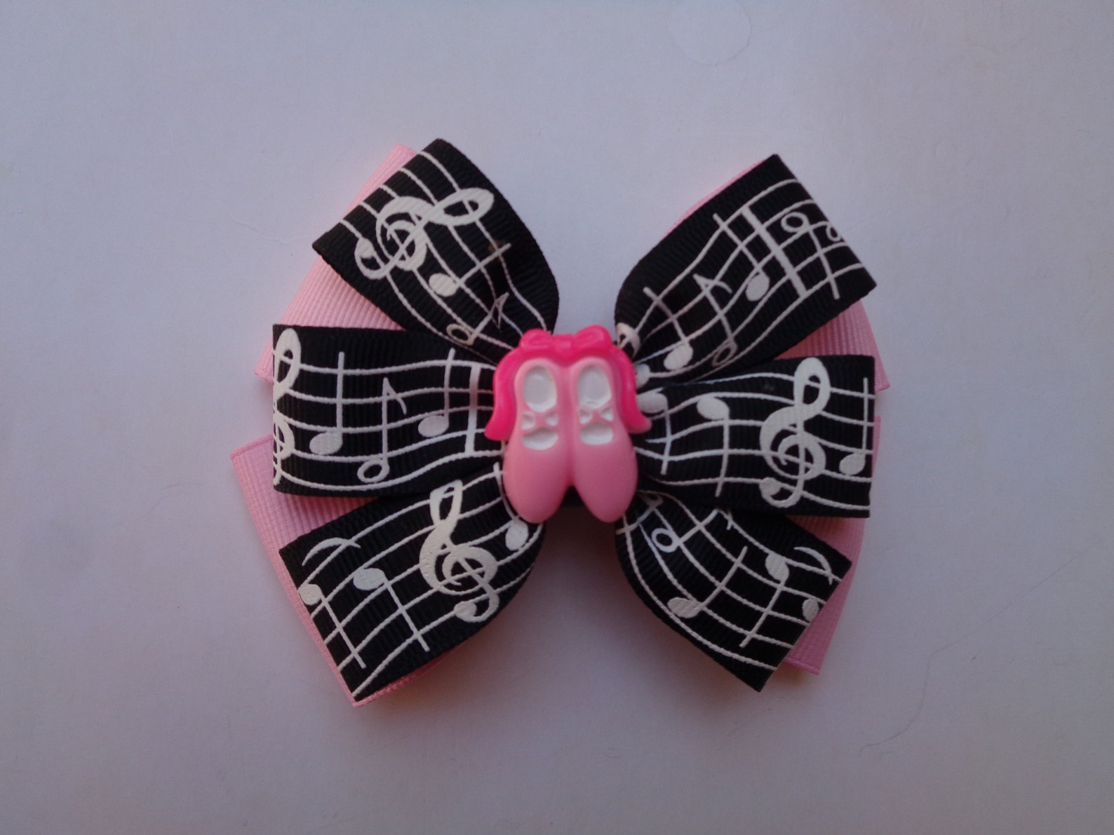 black and light pink music notes bow, ballet birthday gift, music student birthday gift, recital gift