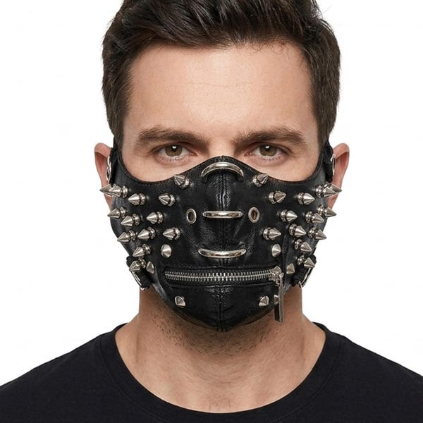 Studded Vegan Leather Face Mask for Men, Gothic Punk Mask, Medieval Warrior Cosplay, Post Apocalyptic LARP Costume Accessory