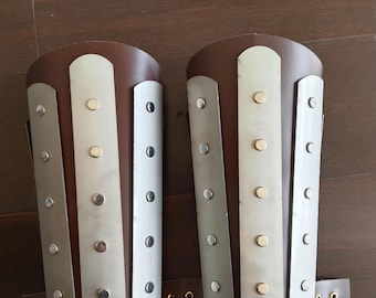 Brazaletes de armadura medieval: protectores de antebrazo de cuero y acero inoxidable, puños para cosplay vikingo.