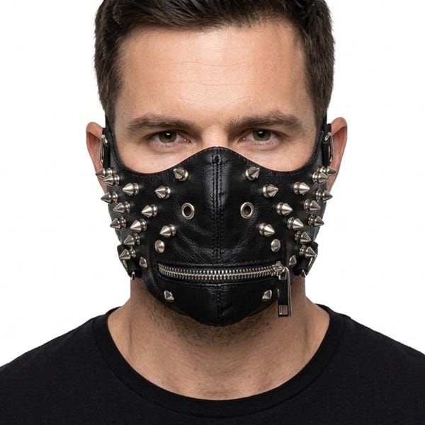 Gothic Leather Mask Studded Vegan Leather Face Mask, Gothic Punk Warrior Cosplay Accessory Post Apocalyptic LARP Costume Accessory