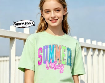 Bright Summer Vibes Varsity Shirt,Colorful Pastel Summer Tee, Casual Summer Outfit,Trendy End of School Year Top,Lightweight Summer T-Shirt