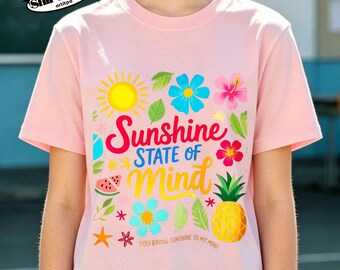 You Bring Sunshine to My Mind Graphic Tee,Cotton Short Sleeve Tee,Tropical Floral Pineapple Print,Summer Beach tee,Bring Sunshine to me tee