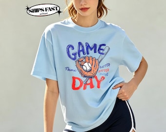Personalized Game Day Baseball T-Shirt,Custom Name Softball Tee,Batter Batter Swing Graphic Top,Fun Sports Gift for Kids and Adults