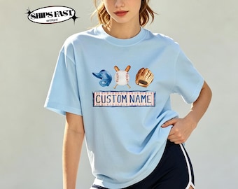 Personalized Baseball T-Shirt,Custom Name with Helmet Bat Ball Glove,Youth and Adult Sports Tee,Unique Gift for Baseball Player