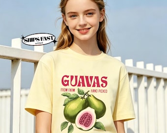 Guava Tropical Fruit T-Shirt,Farm Fresh Hand Picked Tee,Retro Guava Graphic Top,Tropical Sweetness Casual Wear,Fruit Lover Gift