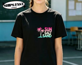 Double-Sided Sun Salt Sand Ombre Print Tee,Women's Tropical Cotton T-Shirt,Summer Beach Vibe,Multicolor Casual Short Sleeve for Vacation