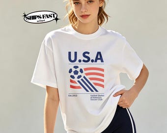 Personalized USA Soccer T-Shirt,Custom US Flag Football Tee,Est 1913 American Soccer Club Shirt,Patriotic Sports Gift for Fans