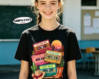 Custom Country Music Cassette Tape T-Shirt,Personalized Western Retro Tee,Custom Song Name Cowboy Shirt,90s Country Music Fan Gift
