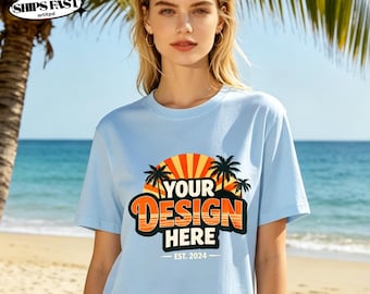 Custom Take Me Where Palm Tree Beach T‑Shirt,Personalized Text & Date Summer Surf Tee,Customizable Tropical Vacation Short Sleeve