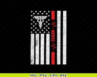 Hartslagvlag van Amerika verpleegster SVG png | Digitale download voor patriottische gezondheidszorg