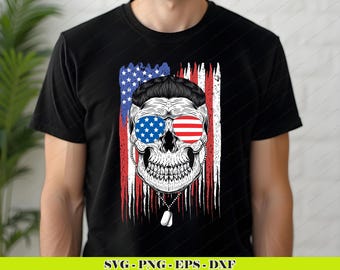 Amerikanische Flagge Schädel SVG PNG | Unabhängigkeitstag Design (Digitaler Download)