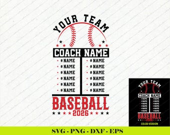 Honkbal Rooster Teamsjabloon SVG PNG | Custom line-up shirtontwerp (digitale download)