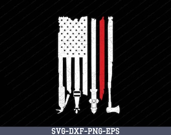 Dunne rode lijn brandweerman Amerikaanse vlag SVG PNG | Brandweer patriottisch ontwerp (digitale download)