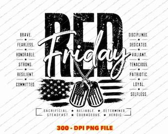 RED Friday Kom ihåg alla utplacerade PNG, Militärt stödskjortdesign, digital nedladdning
