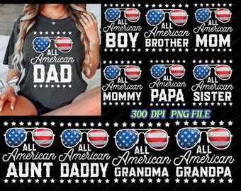 Pacchetto PNG per tutta la famiglia americana, magliette patriottiche abbinate (download digitale)