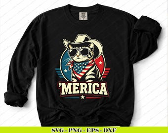 Patriottische kat SVG PNG | 'Merica 4 juli-ontwerp (digitale download)