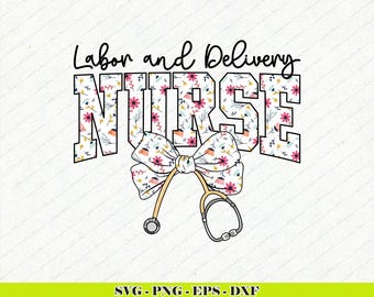 Arbeit und Lieferung Krankenschwester Floral Stethoskop Schleife SVG | Coquette Medizinisches Design (Digitaler Download)