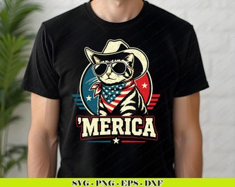 Gato patriótico SVG PNG / Diseño 'Merica para el 4 de julio (Descarga digital)