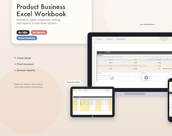 Modèle Excel de produit commercial, suivi des dépenses de vente d'inventaire, classeur de tableau de bord pour petite entreprise