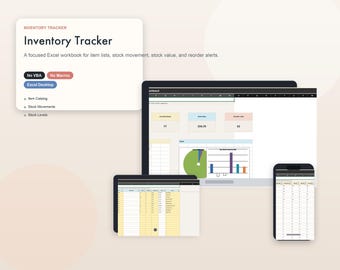 Modèle Excel de suivi des stocks, feuille de calcul de gestion des stocks, tableau de bord de réapprovisionnement pour les petites entreprises