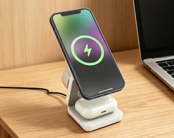 Stazione di ricarica wireless MagSafe personalizzata con nome, caricabatterie personalizzato per iPhone, Apple Watch, AirPods, regalo aziendale o di compleanno perfetto