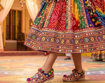 Handmade Embroidered Mojari Jutti | Mirror Work Pom Pom Shoes (Universal Size)