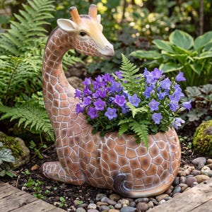 Dekoracyjna doniczka w kształcie żyrafy z żywicy o wymiarach 40x24x48 cm