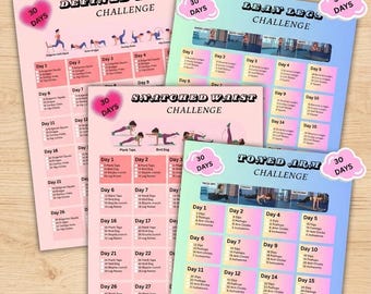 Workout-Challenge zum Ausdrucken | 30-Tage-Heimtrainingsplan PDF | Übungsanleitung, Fitness Planer Template, Gesäß Abs Beine Arme Routine