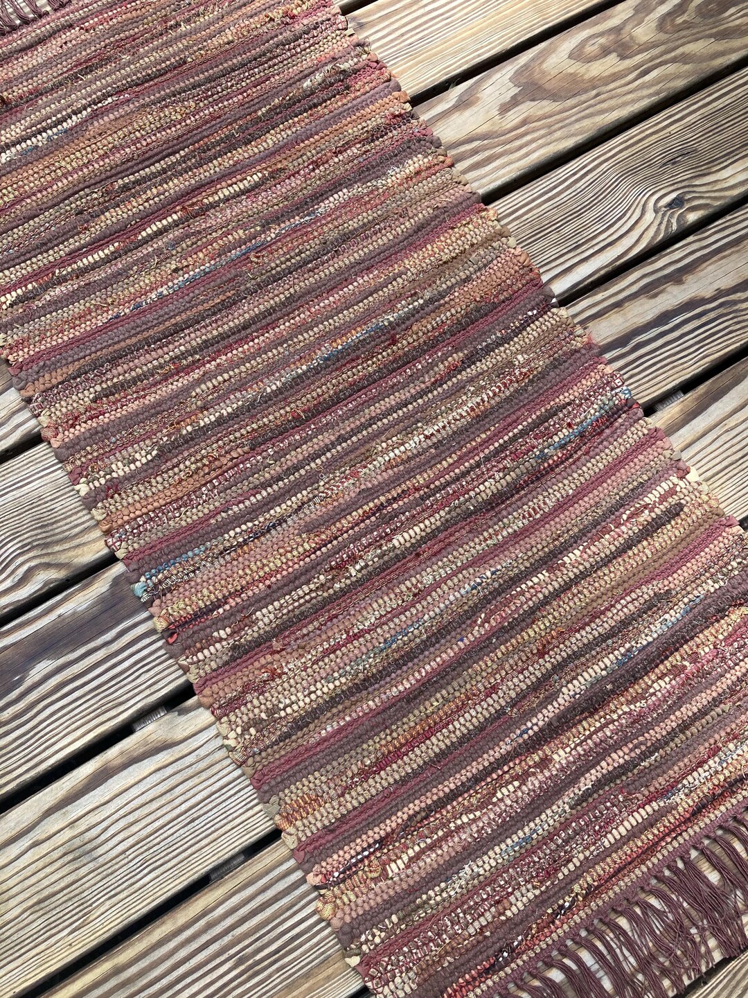 Vibrant Rag Rug 20” X 43” Vibrant Golden Brown Tones Handwoven Rag Rug Runner Machine ...