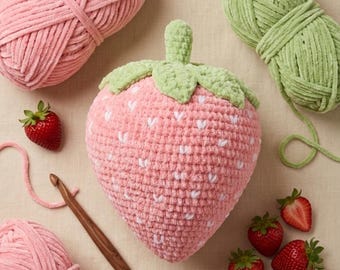 Crochet Strawberry Pillow Pattern | Kawaii Fruit Cushion Tutorial (PDF Download)