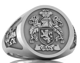 Aangepaste embleemring voor mannen en vrouwen, familiewapenring, gepersonaliseerde heraldische zegelring, goudzilver